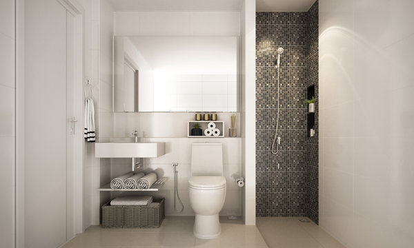 The inteior design idea of minimal bathroom and pattern wall background