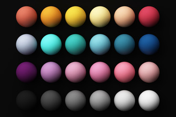Set of colorful realistic spheres with fabric texture on black background. 3d rendering
