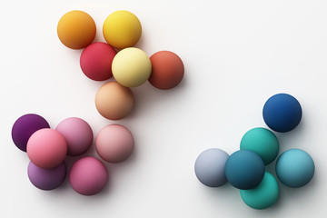 Set of colorful red,purple,blue realistic spheres with fabric texture on white background. 3d rendering