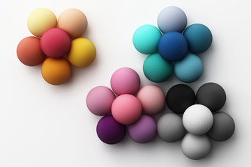 Set of colorful red,purple,blue,grey realistic spheres with fabric texture on white background. 3d rendering