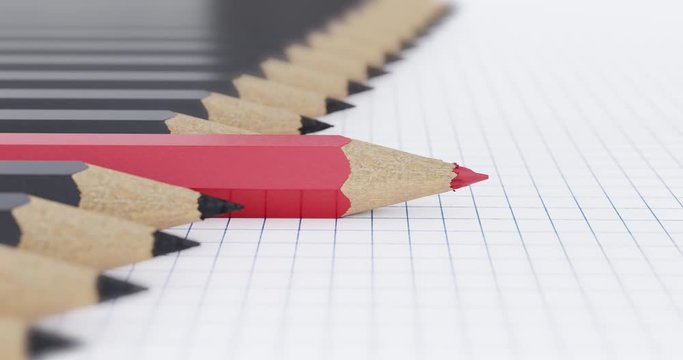 Red pencil and many black. Distinction and difference concept.