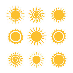 Set of different hand drawn sun icons. Flat style vector illustration