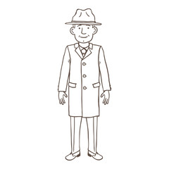 Vector Outline Character - Young Man in Autumn Outfit. Hat and Coat.