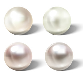 Realistic different colors pearls set. Vector illustration