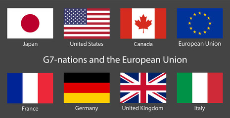 Great world leaders G7-nations Group of Seven intergovernmental economic organization flags