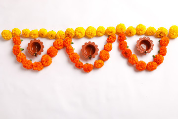 Marigold Flower rangoli Design for Diwali Festival , Indian Festival flower decoration