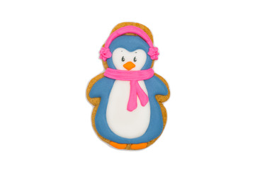 gingerbread cookie funny penguin with a scarf around his neck