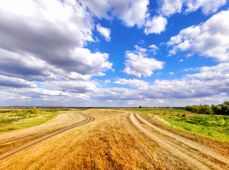 Fototapeta premium Country dirt road and blue sky