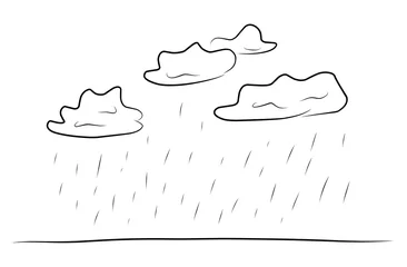 Behangcirkel hand drawn sun and rain mountain urban city scene outline doodle pencil sketch illustration © Stocklution