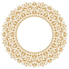Decorative frame Elegant vector element for design in Eastern style, place for text. Floral golden border. Lace illustration for invitations and greeting cards.