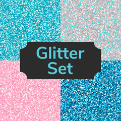 Set square color glitter texture pattern. Silver, pink, blue.
