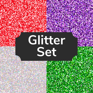 Set square color glitter texture pattern. Silver, red, green, purple.