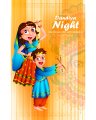 Couple performing Garba dance in Dandiya Raas for Dussehra or Navratri in vector