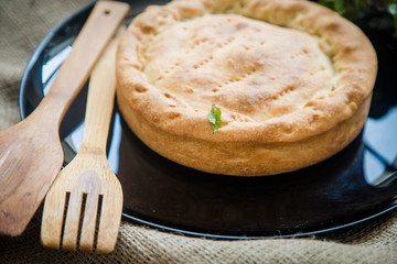 savory pie with cheese and eggs