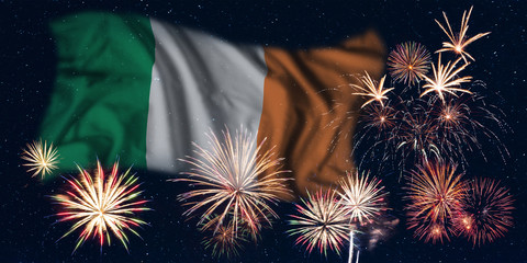 Fireworks and flag of Ireland