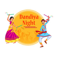 Couple performing Garba dance in Dandiya Raas for Dussehra or Navratri in vector
