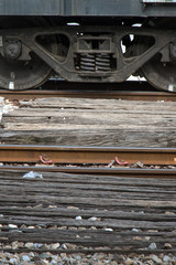 Wooden beams for crossing the track.