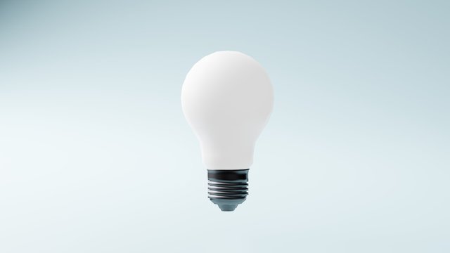 Isolated withe light bulb on blue background. Space for text. Idea concept. 3d illustration render