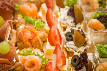 sandwiches and canapés with fish and meat