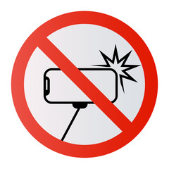 No Ban Stop sign No selfie sticks No photos No camera Vector mobile phone photography smartphone forbidden sign symbol icon monopod selfie prohibited Beware hand hold sticks circle shape Caution signs