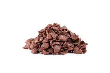 Chocolate corn flakes isolated on white background