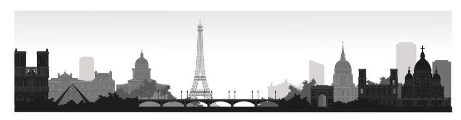 Panorama of Paris flat style vector illustration. Cartoon Paris architecture symbols and objects. Paris city skyline vector background. Flat trendy illustration