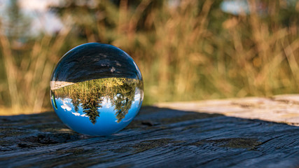 Crystal ball alpine landscape shot at Planai Alm, Schladming, Steiermark, Austria