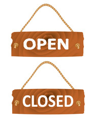 Open and closed wooden sign. vector