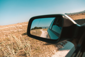 the car window with road background