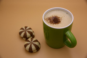 Cup of Black Coffee Espresso with Cantuccini Biscotti Rustic Wooden Background Italian Cookies