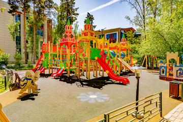 Modern playground in the courtyard of a residential building