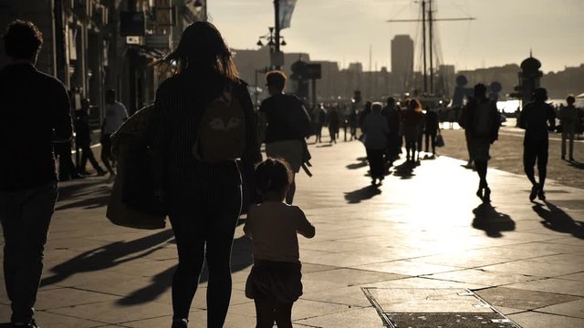 MARSEILLE, FRANCE - SEPTEMBER 28, 2019: At sunset people walk along the famous avenue in Marseille, "la Canebi&egrave;re"
