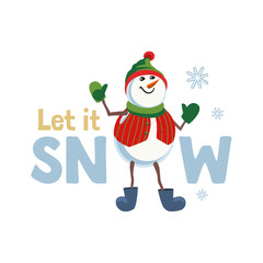 Let it snow snowball cute flat color vector