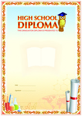 High school diploma template. Artwork is for award, honor or education appreciation documents.