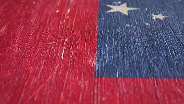 Flag Of Samoa. Detail On Wood, Shallow Depth Of Field, Seamless Loop. High-Quality Animation. Ideal For Your Country / Travel / Political Related Projects. 1080p, 60fps.