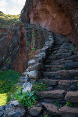 A steep stone staircase as entry into the Tristao valley on Madeira