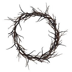 Christmas card, wreath of branches. Round frame, digital draw illustration. © Iuliia