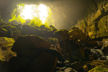 The morning light shining inside Pha Phueng Cave, Thailand