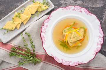 Traditional Viennese Schoeberlsuppe - pancake soup
