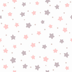 Seamless pattern with repeating stars and round spots. Girl print. Simple vector illustration. - 292978179