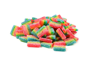 Juicy colorful jelly sweets isolated on white. Gummy candies. .