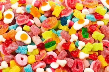 Rolgordijnen Assorted gummy candies. Top view. Jelly  sweets. © Nikolay