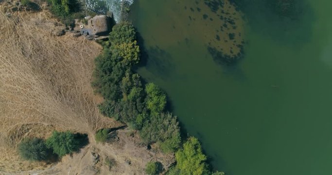 Aerial view of the Guadiana river at Azenhas (watermill) beach near town of Mertola in southeastern Portuguese Alentejo destination region. Portugal.