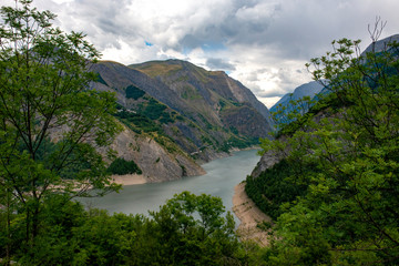 Lac du Chambon is a reservoir on the Romanche river in Isère, Rhône-Alpes, France