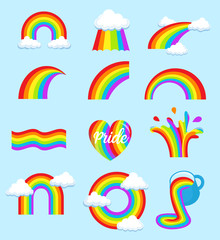 LGBT rainbow flag, symbols different shapes icons set