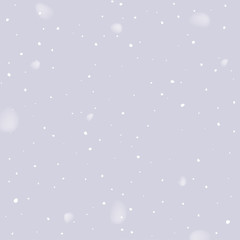 Falling snow on light blue background. Vector holiday background.
