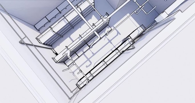 3D BIM model of the floor plan of a building with utilities Top view