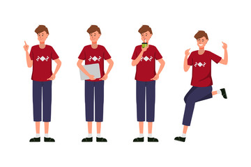Character young man creation pose for animation flat design. Lifestyle people in trendy. Cartoon flat-style infographic illustration.