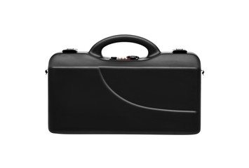 black plastic case for gun isolated on white back