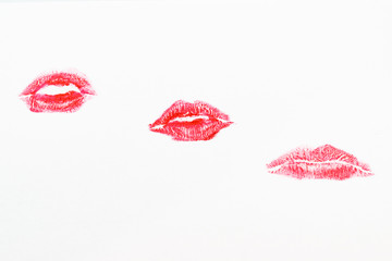 Different red lipstick marks isolated on a white background